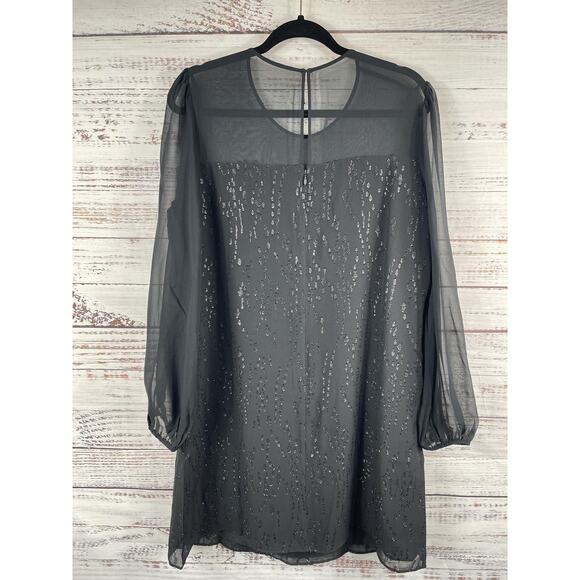 Lilly Pulitzer Dress Women's 12 Black Silk Sheer Sleeve Metallic Beaded Shift - Picture 6 of 8